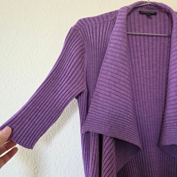 Eileen Fisher Open Front Cardigan Sweater Ribbed Merino Wool Lilac Women Size S - Picture 3 of 10